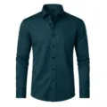Chemise Homme Manches Longues Vert Foncé Formelle Affaires Élastique Repassage Facile Top - Bleu Mer (Boutons Ton sur Ton) / 38/XXXS