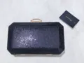 Bolso de noche negro con pedreria y cierre metalico, elegante mini bolso para fiesta. - Octágono con Diamantes de Imitación - Negro