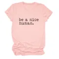 Camiseta rosa de manga corta con estampado casual mujer cuello redondo top elegante - Rosa (letras Blancas Con Ilustración A Color) / S