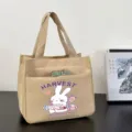 Canvas tote bag, casual large capacity shoulder bag for women, versatile commuter handbag. - 26x24x15.5cm / Cartoon Print / Khaki