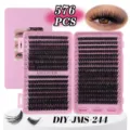 Kit d'extension de faux cils en grappe DIY 576 pcs volume maquillage naturel outils - Boîte Rose DIY-JMS-244 Grande Capacité