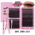 Kit d'extension de cils DIY 576 pcs cils en grappe rose avec colle scellant et pince variante - DIY-JMS-244+Kit d'Outils Roses