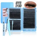 Kit d'extension de cils DIY 576 pcs cils individuels volume naturel avec colle et scellant. - DIY-JMS-245+Kit d'Outils Bleus