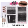 Grand kit de faux cils DIY en grappe avec colle, pinceau et pince pour un regard très naturel. - DIY-JMS-246+Kit d'Outils Blancs
