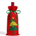 Christmas wine bottle cover red felt bag with green ribbon and tree design holiday gift wrap - Red Christmas Tree