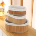 Nested bamboo storage baskets with white fabric liner, pastoral style desktop organizer set. - Oval Storage Box