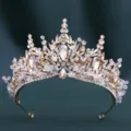 Exquisite gold crystal tiara detail close up, sparkling rhinestones for bridal wedding hair. - Handmade / Gold With Champagne Zirconia