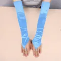 Lange hellblaue Satin-Fingerlosshandschuhe für Damen, Braut Hochzeit und Party Kostüm. - 50cm / Himmelblau