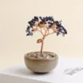 Natuurlijke kristallen chip geldboom bonsai handgemaakt koperdraad geluksdecoratie thuis - Lapis lazuli boom (agaat splitstenen kopjesbasis) - 6 takken