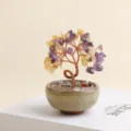 Natuurlijke kristal grind geld boom handgemaakte edelsteen boom kantoor bureau geluk decoratie - Purple citrine (agate gravel tea cup base) 6 tree heads