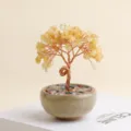 Natuurlijke citrien kristal geldboom bonsai handgemaakte koperdraad keramische pot bureaudecoratie - Citrien Geluksboom (Agaat Grind Theekom Basis) 9 Koppen