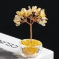Natuurlijke kristal edelsteen geldboom handgemaakte koperdraad bonsai voor bureau decor. - Citrien 3 Koppen (Kristallen Schaal Basis)