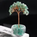 Handgemaakte groene kristallen geldboom figuur met glazen pot voor bureau decoratie. - Groene Aventurijn 9 Koppen (Kristallen Schaal Basis)