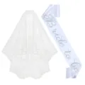 Ensemble écharpe de mariée en strass et voiles blancs, accessoires parfaits pour enterrement. - Écharpe Blanche + Voile (JD113)