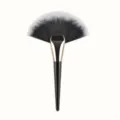 Large fan makeup brush with soft bicolored synthetic fibers, gold ferrule and black handle. - Large Pointed Handle Black Fan Brush