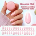 Handmade short almond press on nails solid pastel pink false nail set cute style 24pcs - Macaron Pink (DXR19#)