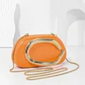 Orange evening clutch bag with metal handle and chain strap for women fashionable crossbody. - Orange