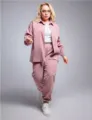 Plus size pink corduroy shirt and pants set casual loose vintage long sleeve two piece outfit - S / Top And Bottom / Lotus Pink