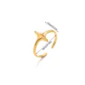 Gold stainless steel geometric star open ring featuring clear size specifications. - Cross Star Shape Polished Style (JZ8071)
