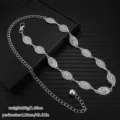 Vintage bohemian silver metal waist chain body jewelry with oval engraved charms. - Oval Style (X503-8) / Antique Silver