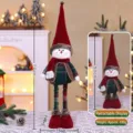 Weihnachten teleskop schneemann plueschfigur puppe lange beine deko geschenk 70cm - Rot-grüner Schneemann