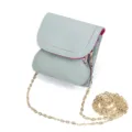Light blue genuine leather mini coin purse with gold chain strap, stylish clutch bag. - Light Purple
