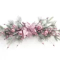 Pink Christmas decorative swag with glitter poinsettia berries and pine for holiday party. - 70cm Lintel Decoration