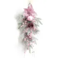 Pink Christmas teardrop swag with frosted pine needles, berries and baubles for holiday decor - D627/55cm Inverted Tree Swag