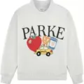 Light grey crewneck sweatshirt featuring PARKE letter print and cute graphic design. - Milky Grey / XS
