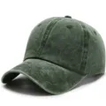 Vintage gewassen donkergroene honkbalpet effen kleur retro eenvoudige dad hat voor dames - Verstelbaar / Legergroen 4-lijns zonder topstitch