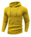 Men's yellow textured knit hoodie pullover sweater, casual long sleeve warm winter top clothing. - Yellow