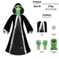 Ensemble de costume alien taille M avec robe, masque vert, gants et badge pour Halloween. - Enfant M / Robe Alien (Coiffure en Maille)