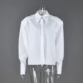 White long sleeve button down shirt for women office work professional top casual chic - S / Tops / White