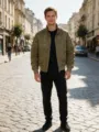 Men's military green bomber jacket flight jacket stand collar casual outerwear spring - S / Tops / Khaki (Thick, China Standard)