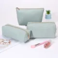 Corduroy cosmetic bag set, large capacity multi-functional makeup pouch and pencil case. - 3-Piece Set (Medium + Large + Triangle) / 22x14x10cm / Green