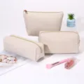 Corduroy cosmetic bag set large capacity portable storage pouch aesthetic makeup organizer - 3-Piece Set (Medium + Large + Triangle) / 22x14x10cm / Off White