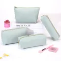 Light green corduroy pencil case large capacity cosmetic bag portable multi-functional storage pouch - Four-Piece Set / 22x15x12cm / Green