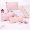 Pink corduroy makeup bag set, portable travel cosmetic pouch and pencil case storage. - Four-Piece Set / 22x15x12cm / Pink