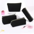 Black corduroy cosmetic bag set, large capacity portable storage pouch and pencil case. - Four-Piece Set / 22x15x12cm / Black