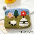 Handmade wool felt coin purse cute cartoon grassland sheep storage bag for women and girls - Blue Bottom Flower Sheep