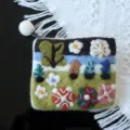 Handmade felt coin purse with cute landscape design wool card pouch small zipper wallet - Abundant Flowers