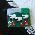 Handmade wool felt coin purse with cute sheep grass pattern pocket storage bag cute craft pouch - Flower Cluster Sheep Flock