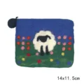 Handmade wool felt coin purse cute cartoon sheep pattern small zipper wallet for cards storage - Flower Cluster Sheep