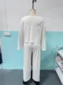 Off-shoulder long sleeve top and wide-leg trousers lounge set in solid white color. - XS / Top And Bottom / White