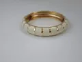 Bohemian White Enamel Gold Tone Hinged Bangle Bracelet Vintage Fashion Statement Jewelry - Solid White