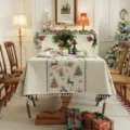 Christmas jacquard tablecloth festive table cover with fringe for dining room decor - 140x260 / Beige Bell Tree With Tassel