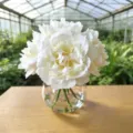 Hortensias artificiels en vase en verre avec eau artificielle, décoration de mariage. - JS086 Pivoine Blanche (Y Compris Bouteille)