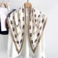 Elegant women triangular silk scarf shawl with classic carriage print fashion accessory for daily wear - 135x80cm / RY-37