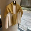 Jersey de lana elegante otoño invierno con conjunto de bufanda chal irregular mujer - Chal Plano de Lana / Amarillo jengibre