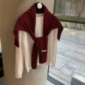 Conjunto de jersey de punto y chal a juego, mezcla de lana suave, estilo invernal. - Chal Plano de Lana / Rojo Ancorra